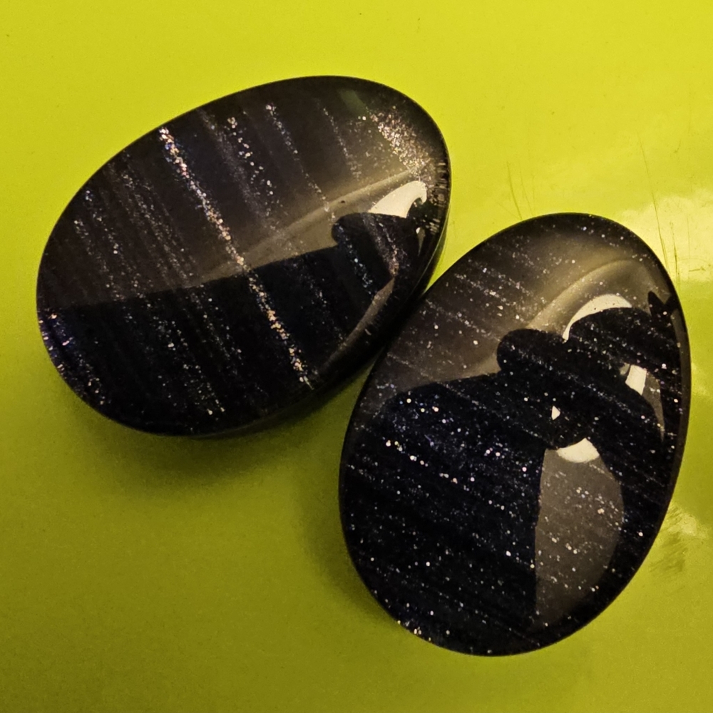 1"/25mm Blue Stone Glitter Plugs. Sold as Pair. - Picture 2 of 4
